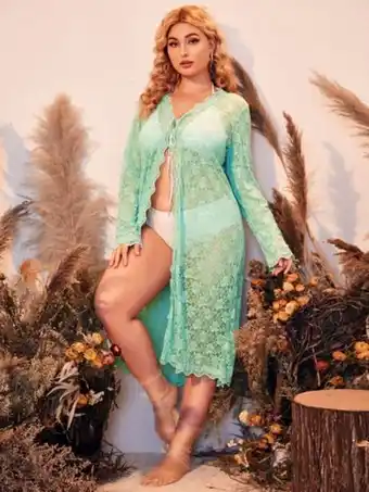 SheIn Plus floral lace tie front robe offer