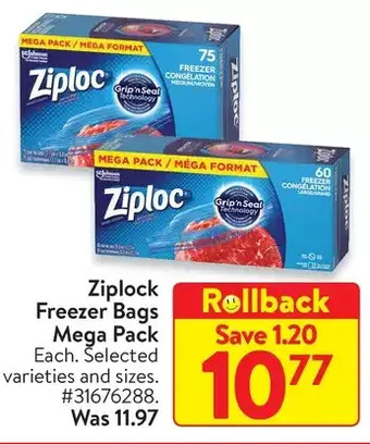 Walmart Ziploc freezer bags mega pack offer