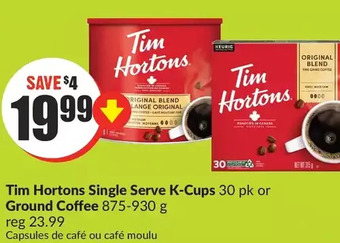 FreshCo Tim hortons single serve k-cups or ground coffee offer