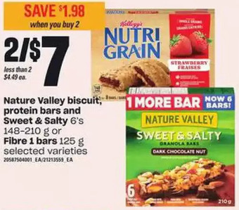 Loblaws Nature valley biscuit, protein bars and sweet & salty or fibre 1 bars offer