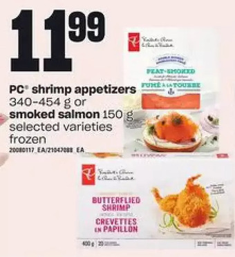 Loblaws Pc shrimp appetizers or smoked salmon offer