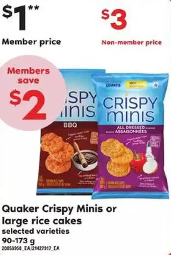 Loblaws Quaker crispy minis or large rice cakes offer