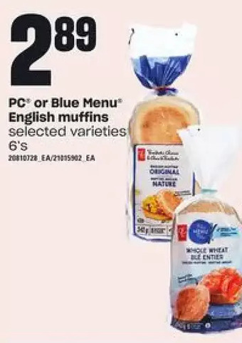 Loblaws Pc or blue menu english muffins offer