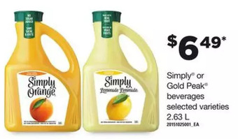Loblaws Simply or gold peak beverages offer