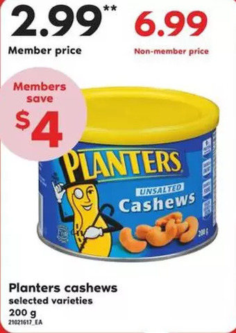 Loblaws Planters cashews offer