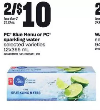 Loblaws Pc blue menu or pc sparkling water offer