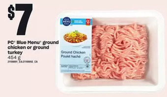Loblaws Pc blue menu ground chicken or ground turkey offer