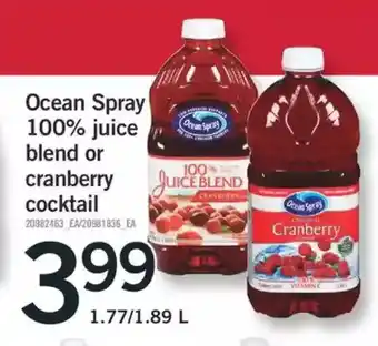 Fortinos Ocean spray 100% juice blend or cranberry cocktail offer