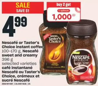 Valu-mart Nescafé or taster's choice instant coffee, nescafé sweet and creamy offer