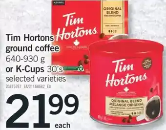 Fortinos Tim hortons ground coffee or k-cups offer