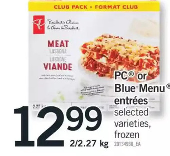 Fortinos Pc or blue menu entrées offer