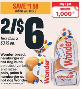 Valu-mart Wonder bread, hamburger or hot dog buns offer