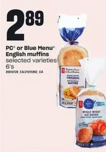 Zehrs Markets Pc or blue menu english muffins offer