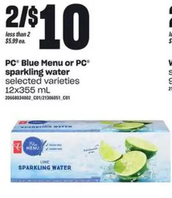 Zehrs Markets Pc blue menu or pc sparkling water offer