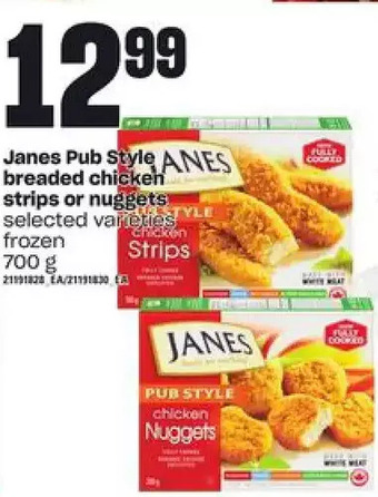 Independent Grocer Janes pub style breaded chicken strips or nuggets offer