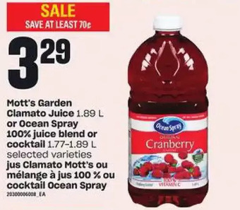 Independent Grocer Mott's garden clamato juice or ocean spray 100% juice blend or cocktail offer