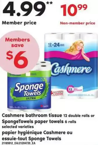 Independent Grocer Cashmere bathroom tissue or spongetowels paper towels offer