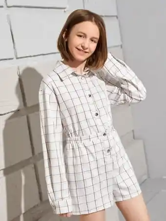SheIn Shein teen girls plaid button front jumpsuit offer