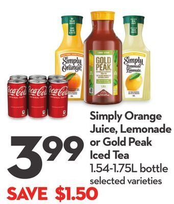 Longo's Simply orange juice, lemonade or gold peak iced tea offer