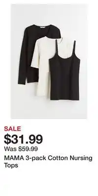 H&M Mama 3-pack cotton nursing tops offer