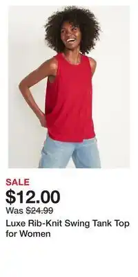 Old Navy Luxe rib-knit swing tank top for women offer