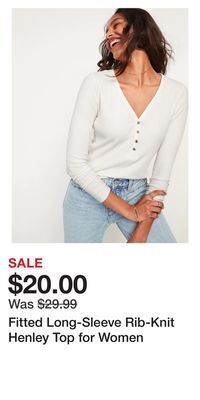Old Navy Fitted long-sleeve rib-knit henley top for women offer