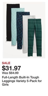 Old Navy Full-length built-in tough leggings variety 5-pack for girls offer