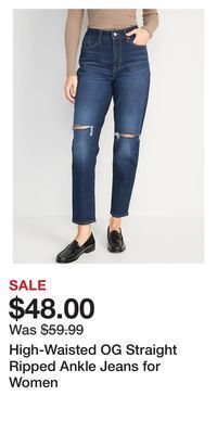 Old Navy High-waisted og straight ripped ankle jeans for women offer