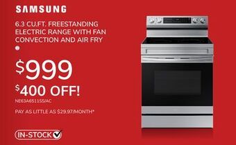 Goemans Appliances Samsung 6.3 cu. ft. freestanding electric range with fan convection and air fry offer