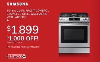 Goemans Appliances Samsung 30" 6.0 cu. ft. front control stainless steel gas range with air fry offer