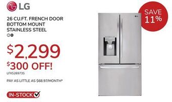 Goemans Appliances Lg 26 cu.ft. french door bottom mount stainless steel offer