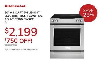 Goemans Appliances Kitchenaid 30" 6.4 cu. ft. 5-element electric front control convection range offer