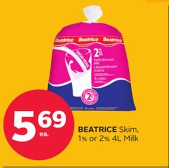 Rexall Beatrice skim, 1% or 2% 4l milk offer