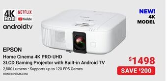 Visions Electronics Epson home cinema 4k pro-uhd 3lcd gaming projector with built-in android tv offer