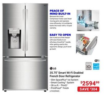 Visions Electronics Lg 35.75" smart wi-fi enabled french door refrigerator offer