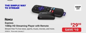 Visions Electronics Roku express 1080p hd streaming player with remote offer