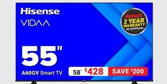 Visions Electronics Hisense 55" a60gv smart tv offer