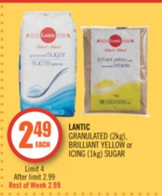 Shoppers Drug Mart Lantic granulated (2kg), brilliant yellow or icing (1kg) sugar offer