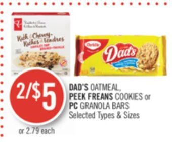 Shoppers Drug Mart Dad's oatmeal, peek freans cookies or pc granola bars offer