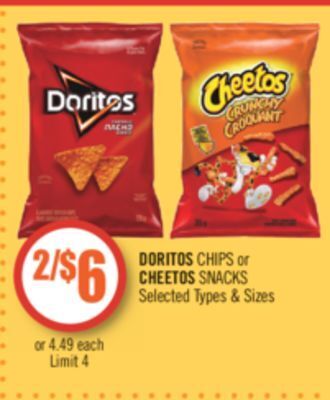 Shoppers Drug Mart Doritos chips or cheetos snacks offer