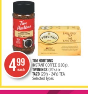 Shoppers Drug Mart Tim hortons instant coffee (100g), twinings (20's) or tazo (20's - 24's) tea offer