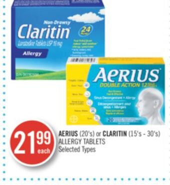 Shoppers Drug Mart Aerius (20's) or claritin (15's-30's) allergy tablets offer