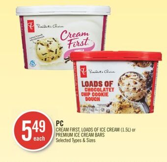 Shoppers Drug Mart Pc cream first, loads of ice cream (1.5l) or premium ice cream bars offer