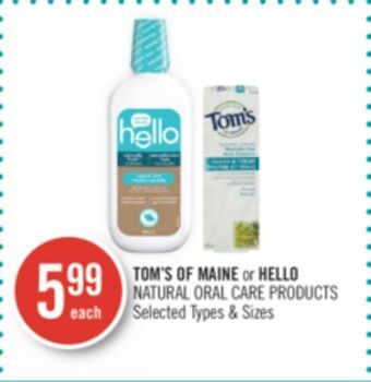 Shoppers Drug Mart Tom's of maine or hello natural oral care products offer