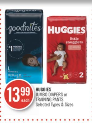 Shoppers Drug Mart Huggies jumbo diapers or training pants offer