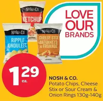 Rexall Nosh & co. potato chips, cheese stix or sour cream & onion rings offer