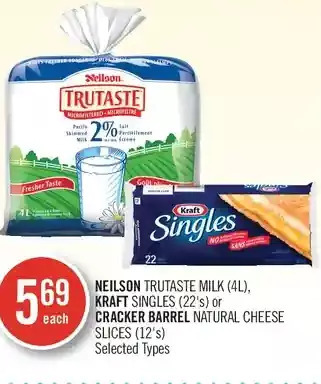 Shoppers Drug Mart Neilson trutaste milk, kraft singles or cracker barrel natural cheese slices offer