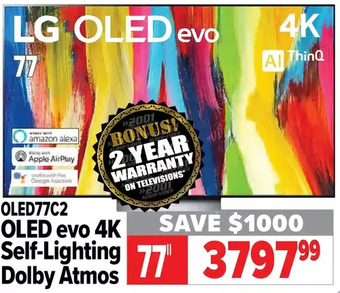 2001 Audio Video Lg 77" oled evo 4k self-lighting dolby atmos tv offer