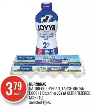 Shoppers Drug Mart Burnbrae naturegg omega 3, large brown eggs or joyya ultrafiltered milk offer