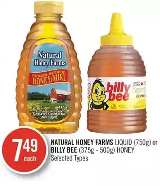 Shoppers Drug Mart Natural honey farms liquid or billy bee honey offer